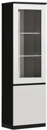 AltoBuy DEYTON - Vitrine Droite Laquée Noir et Blanc Brillant avec LEDs
