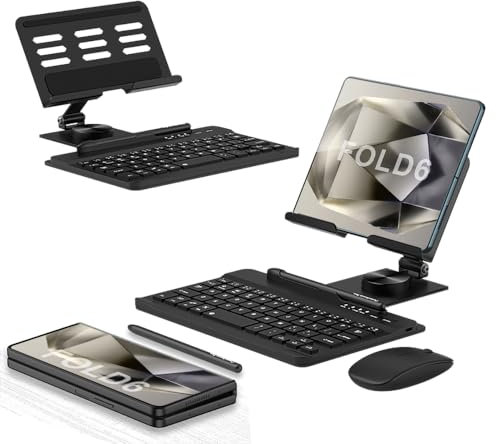COQUE Samsung Galaxy Z Fold 6 Kit Clavier de Bureau Mobile,Arbre Rotatif AR de téléphone+Stylo+Souris sans Fil,Kit étui pour téléphones pliants Samsung Fold6/5/4/3/2-Noir