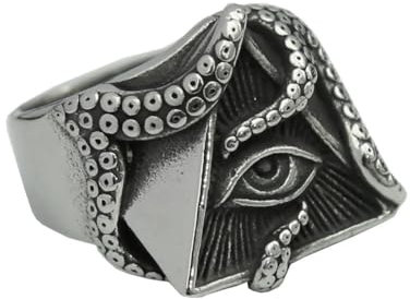 Caiduoduo Mode Vintage All Seeing Eye Ring für Männer Einzigartige Edelstahl Punk Oktopus Tentakel Ring Biker Schmuck