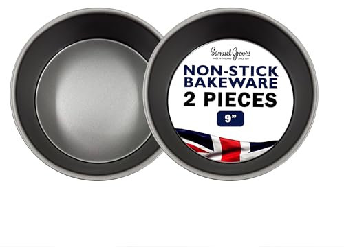 Samuel Groves 9 Sandwich Tin, Victoria Sponge Tin, 2 Pack, 3 Deep Round Cake Tins - Perfect for Air Fryer UK Made Double Coil Coated Non Stick Fixed Base (9/23cm 2 Pack)
