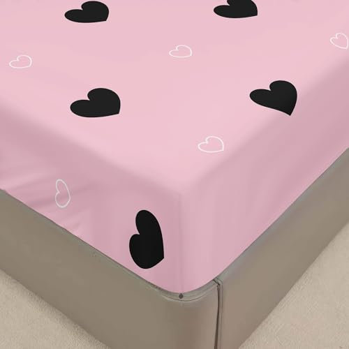 Surwin Drap Housse 140x190, Doux Draps Housses en Microfibre, Rose Drap-Housse avec Une Rebord Élastique, Lavable Ajustable Housse Matelas avec Bonnet 30 cm