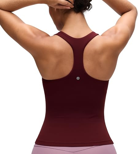 CRZ YOGA Damen Butterluxe Racerback Tank Tops mit Integriertem BH Sport Top Yoga Fitness Ärmelloses Oberteil Tanktops Roter Merlot 36