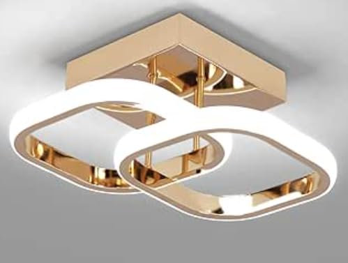 EIDEARAY LED Motion Sensor Ceiling Light Indoor, 22W Cold White 6000K Ceiling Lights, Square Design Sensor Light,24 * 20 * 9CM,Suitable for Garages, Hallway, Aisle, Porch, Corridor,Entrance (Gold)