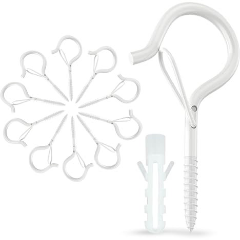 10 Ganchos De Tornillo, Ganchos De Tornillo Con Seguro, Ganchos De Techo Para Cestas De Plantas, Casitas De Pájaros, Molinos De Viento Y Luces, Ganchos De Pared Para Uso Interior Y Exterior Blanco