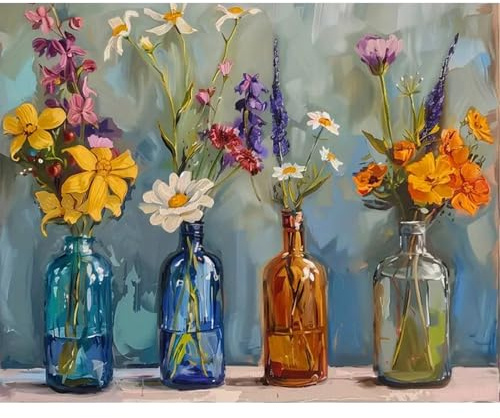 JATOK Paint by Numbers for Adults, Painting Kits for Beginners On Colored Canvas, Easy DIY Acrylic Pigment Drawing Paintwork for Home Wall Decor, 16x20in Frameless, Flowers