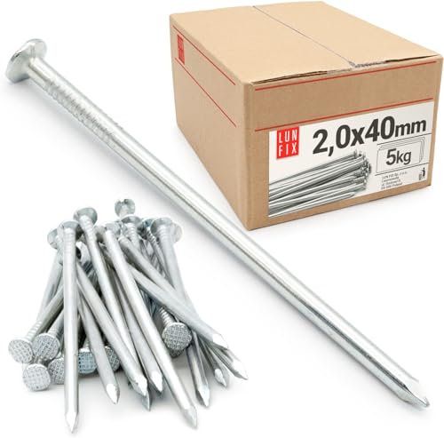 Lun Fix Stahlnägel 2,0 x 40 mm - 5kg (ca. 5260 stk.) – verzinkt, mit Senkkopf, 40mm lang (1.6), Drahtstifte für Holzbau, Tischlerarbeiten, Heimwerken und Bastelarbeiten