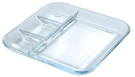 OnePine Assiette Compartiment Verre, Assiette Nutrition Dietetique, Assiette Divisée en 4 Regime, pour Salade, Dessert, Nouille, Bifteck, Petit déjeuner