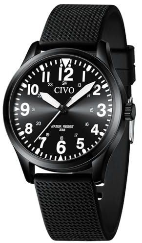 CIVO Uhren Herren Militär Outdoor: Mode Quarzuhr mit Groß Zahlen - Analog Wasserdicht Silikon Männer Schwarz