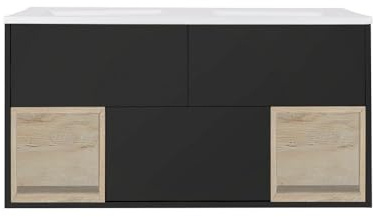 Milano Black 1210mm Wall Hung Bathroom Vanity Unit Shelf Double Basin LED