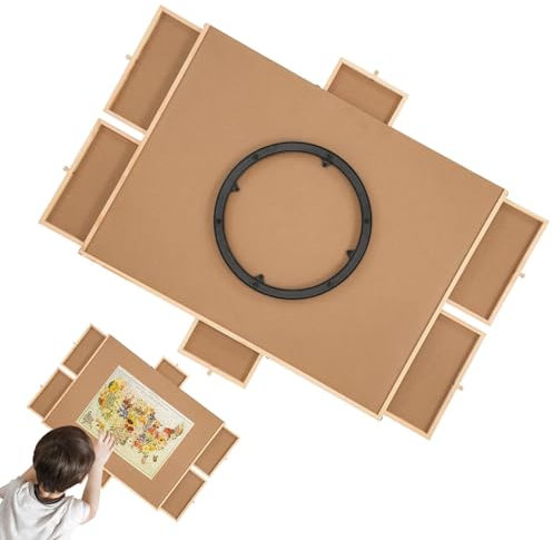 Generisch Rotating Puzzle Board Wooden Jigsaw Puzzle Table with Drawer - Portable Wooden Puzzle Organizer for Adults and Kids - Ideal for Large Jigsaw Puzzles, Easy Storage & Organization