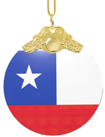 SHuWeiD Flagge von Chile Druck Glas Rund Anhänger mit Kette Innen oder Außen Weihnachten Deko Anhänger
