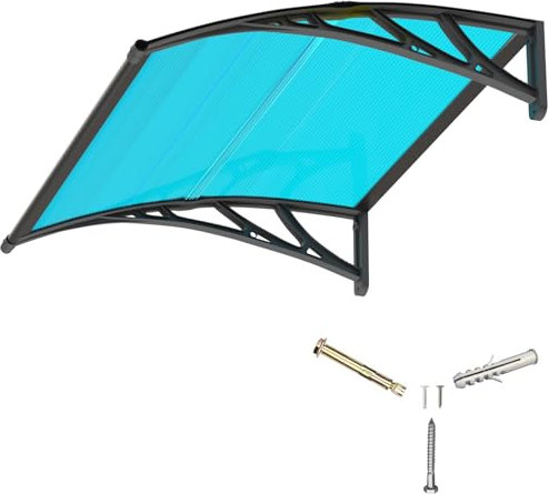 Auvent pour Porte d'entrée 120x100cm,Toit Marquise Abri en Polycarbonate Protection Contre Pluie,UV et la Neige Support Robuste en ABS Durable