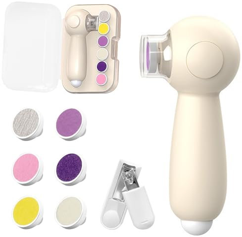 Lima de uñas eléctrica para bebé, cortaúñas segura para bebés con luz LED suave, kit de cortaúñas recargable 8 en 1, 6 cabezales de molienda para recién nacidos, bebés y niños pequeños