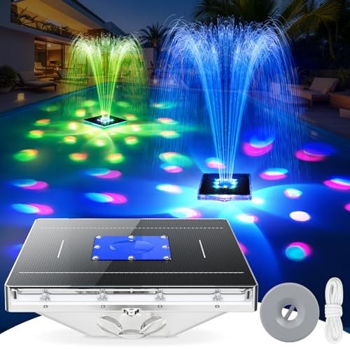DeeprBling Fuente Solar Flotante para Piscina con Espectáculo de Luces, 9 Modos de Luz con Botón, Fuente Solar Piscina Flotante con Ancla, Fuentes Solars para Piscinas Estanques