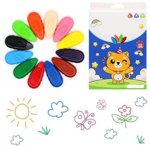 KARELLS 12 Farben Wachsmalstifte für Kleinkinder,Wassertropfen-Malstifte,Waschbare Wachsmalstifte,Einfach zu haltende Wassertropfen-Buntstifte,Waschbare Malstifte für Kinder,Malzubehör