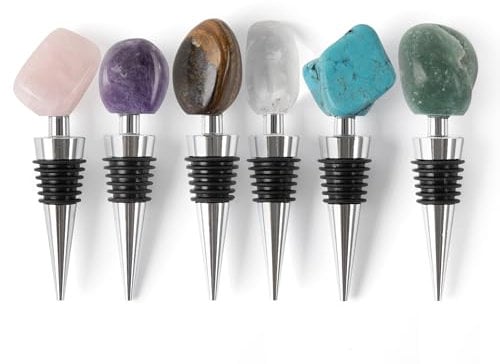 Myga Crystal Bottle Stoppers - Reusable Bottle Stopper for Wine, Champagne, Prosecco & Olive Oil - Natural Polished Gemstone Stopper for Home, Kitchen, Bar, Wedding or Housewarming Gift (Rock Quartz)