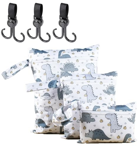 VPB 3 Piezas Bolsa de Pañales,Pañales Impermeable Bebe,Organizador de Pañales,Reutilizable Wetbag con Cremallera,para Neceser Viaje,Playa,Piscina,Deporte
