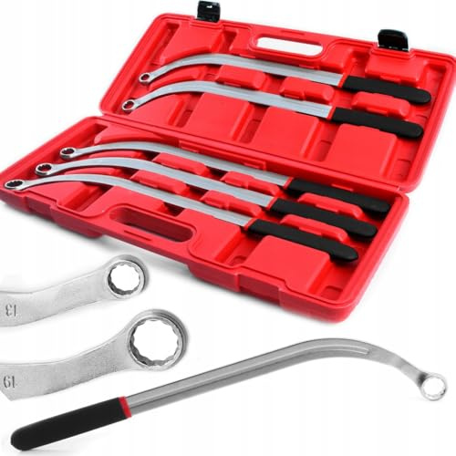 IMJ-Global Set Tendicinghia per Smontaggio di Tensionatori | 5 Pezzi | Chiavi a Manico Piegato 47 cm | Bussole a 12 Angoli 13-19 mm