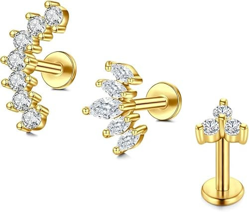 Briana Williams Tragus Piercing Ohr Helix Knorpel Edelstahl 1.2mm Ohrstecker Flach Kurz 6mm 8mm Lippenpiercing Ohrringe Silber