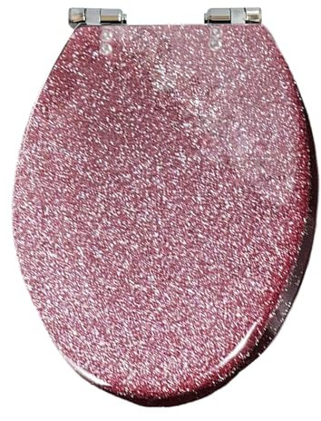 Glitter Toilet Seat, Resin Toilet Seat Elongated Soft Close Quick Release Heavy Duty Toilet Seats with Glitter Cover, Bathroom Toilet Lid Oval,Silver foil (Pink)