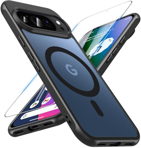 OWKEY Magnetisch Hülle für Google Pixel 10 / Pixel 10 Pro, Schwarz | mit Panzerglas Glas, Kompatibel mit Magsafe, Militärischer Fallschutz, Matt Transluzente Rückseite Handyhülle