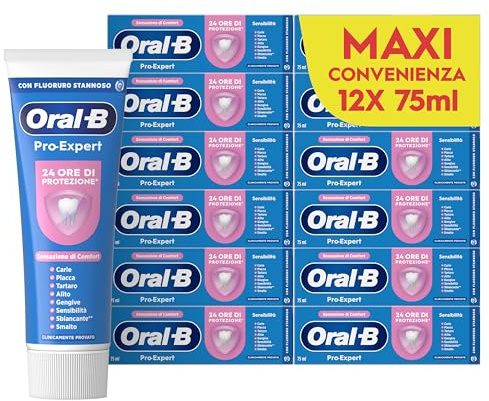 Oral-B Dentifricio Pro-expert Sensibilità 12x75ml, Dentifricio Formato Convenienza per Denti Sensibili, Pulizia Denti Efficace, Alito Fresco, Sapore Eucalipto Menta Piperita