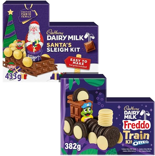 Cadbury Freddo Dairy Milk Chocolate Train & Sleigh Make Your Own Kits Gift Bundle - By Cadbury Gifts Direct. Great Stocking filler, Christmas Eve Treat or Christmas