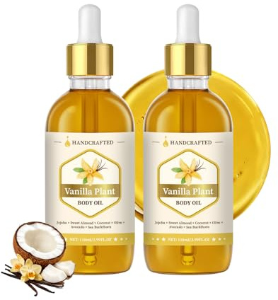 Natural Vanilla Body Oil with Jojoba & Coconut, 118ml 2Pack | 6-oil blend, Glow & hydration, Smooths wrinkles, Boosts radiance, Suitable for all skin types