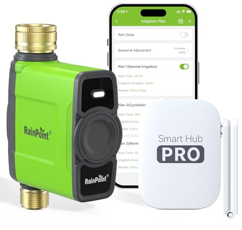 RAINPOINT WiFi Water Timer, Smart Irrigation Timer with Brass Inlet and Outlet, with Antenna Hub, Garden Hose Timer Weather Based Automatic Watering System for Garden/Lawn/Yard, 6 Schedules