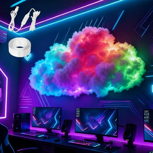 Snrtevu DIY-Gewitterwolken-Led-Lichtdekoration Mit Usb-Stromversorgung, Wolkendecke Led Watte, Gewitterwolkenlampe sLed-Nachtlichter, Gaming Room Deko FüR Schlafzimmer, Spielzimmer, Party (200 cm)