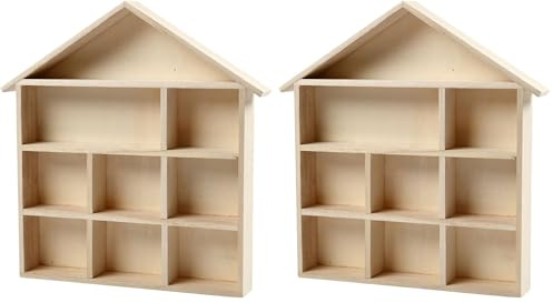 Creativ 100263 Regalsystem, Hausform, Größe 26 x 25,2 cm, H: 3,5 cm, Paulownia, 1 Stück (Packung mit 2)