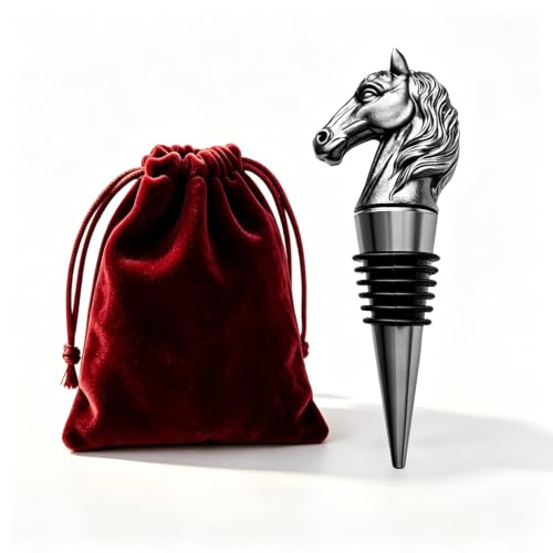 Vinoveltty Horse Head Wine Stopper, Horse Gifts for Men Women, Derby Festival Gifts Fathers Day Christmas Birthday Gift for Horses Lover, Bottle Stoppers for Wine Champagne, Dark Silver with Gift Bag