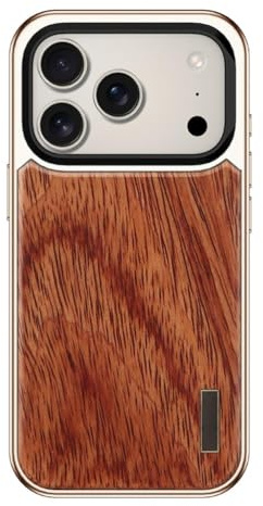 Custodia Magnetica Per IPhone 17 Pro/17 Pro Max, Cover Per Telefono Con Texture Effetto Legno E Finitura Galvanizzata, Protezione Per L'obiettivo, Supporto Integrato Antiurto.,17Pro max,Brass