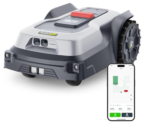 RoboUP T1200Pro Mähroboter Ohne Begrenzungskabel, Bis 1500㎡, RTK Gesteuerter Rasenmähroboter mit KI-Kamera, Smarte Kartierung u. Routenplanung, 24° Steigfähigkeit, 56dBA, IPX6 Wasserdicht