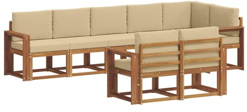 vidaXL Outdoor-Sofagarnitur mit Kissen 8 pcs Natur und Beige, Garten, modernes Outdoor-Sofa für Terrassensitzplätze, stylisches Lounge-Sectional-Set, haltbare Möbel für Komfort