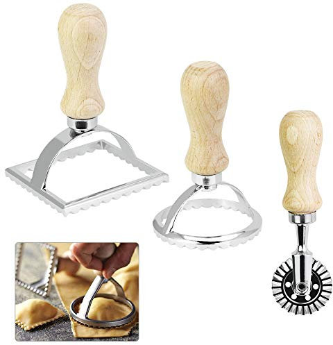 CODIRATO Emporte-pièce à Roulette Pâtisserie Raviolis Moule Carré en Relief Decoupe Pate Moule à Biscuit Manche en Bois