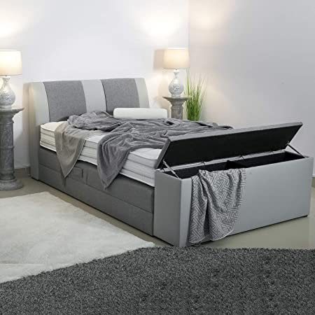 PAARA Boxspringbett Malibu mit Bettkasten und Truhe | Antirutsch-Matten | Royal-WS® 500 Taschenfederkern Matratze mit integriertem Original GELAX® Topper Kern | Made in Germany (140 x 200 cm)