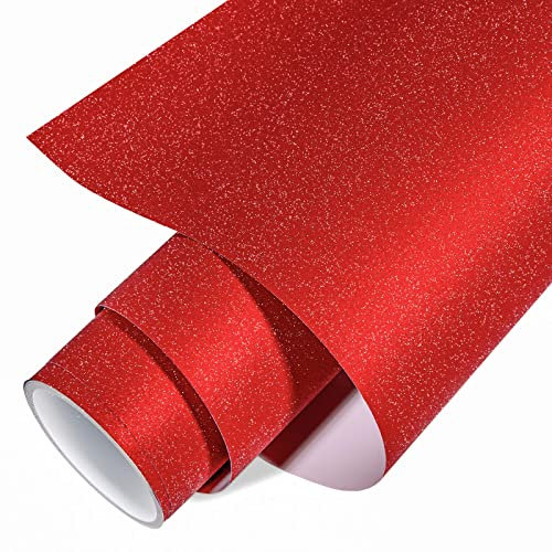 VINYL FROG Glitter Red Permanent Adhesive Vinyl 30.5x155cm Christmas Decoration Craft Vinyl Works with Cameo and Other Cutters for Home Decor