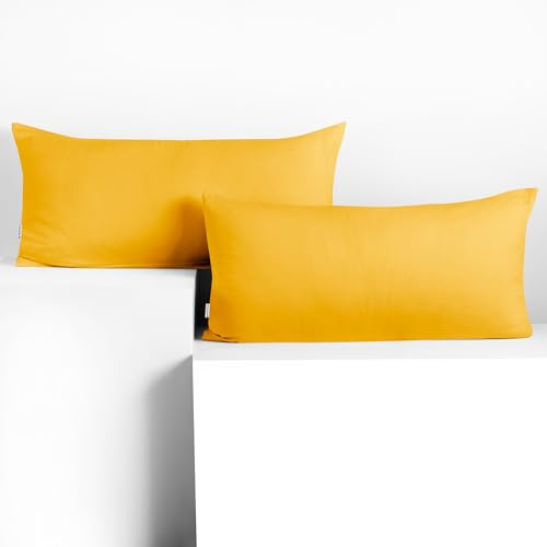 DecoKing 2 Kissenbezüge 40x120 cm Jersey 100% gekämmte Baumwolle Amber | Reißverschluss gelb