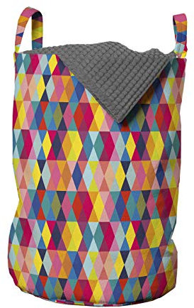 ABAKUHAUS Geometrisch Wäschesack, Moderne bunte Rauten, Wäschekorb mit Griffen Kordelzugverschluss für Waschsalons, 33 cm breit x 49 cm hoch, Mehrfarbig