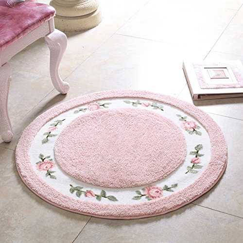 LLWYH Badteppich Pastoral Stil Runden Teppich Schlafzimmer Wohnzimmer Büro Fußmatten 90cm Rosa