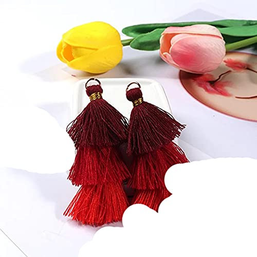 6PCS Dangle Ohrring Anhänger 3 Layered Quaste Charm DIY Ohrringe Befunde Quasten Blumen / Brosche Produktion / Kleidung g 6cm-9 Rot