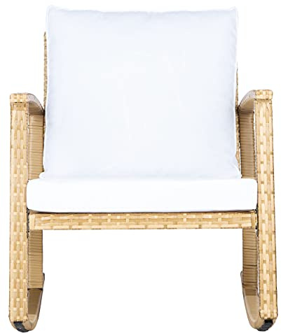 SAFAVIEH Outdoor Collection Daire Woven Natural/White Cushion Rocking Chair for Patio Porch Backyard Sunroom