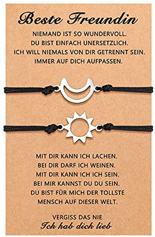 D Dongjiangjin Gift Freundschaftsarmbänder für 2 Sonne Mond Beste Freundin Passende Bff Paare Distanz Armband Freundschaft Schmuck Geschenke für Freund Freundin Schwester Damen Männer Teenager