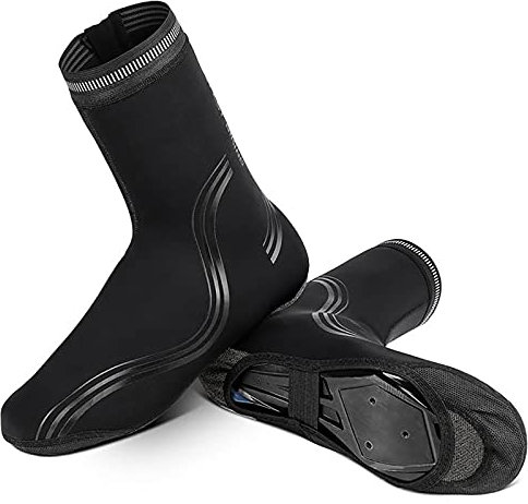 Wasserdicht Überschuhe Fahrrad Winter Thermo, Winddicht Regenüberschuhe rutschfest Warm Schuhüberzug Herren Damen für Radfahren Rennrad MTB Fahrrad,Schwarz,L
