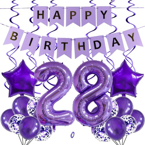 SNOWZAN Luftballons 28. 82. Geburtstag Dekoration Lila 32 Zoll Riesen Zahlen Ballons,Latex Folienballons 25 Stück
