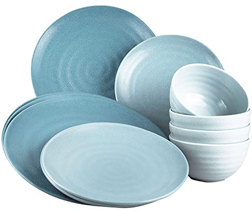 Melamin Camping Geschirr 12-teilig für 4 Personen, blau Spülmaschinenfest, Bruchsicher