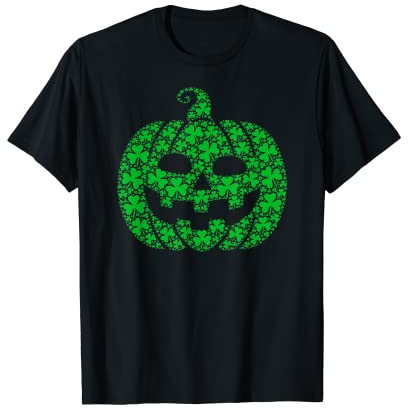 Divertido Halloween Trébol Verde Jack O Linterna Calabaza Camiseta