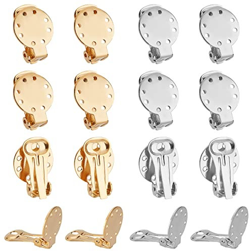 UNICRAFTALE 20 Stk 2 Farben Edelstahl Clip-on Ohrring Flache Runde DIY Ohrringe Zubehör Metall Nicht Durchbohrende Ohrringe Rohlinge Clip-on Ohrring Selber Machen Set Für Damen Schmuckherstellung