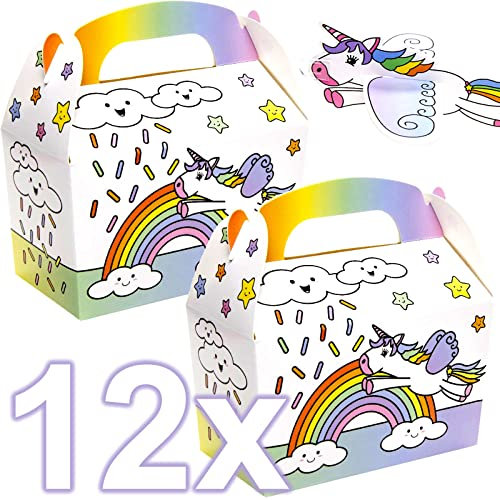 12x Mitgebselbox * EINHORN * für Kindergeburtstag | Geschenkboxen für Mitgebsel aus Pappe | Partybox mit Tragegriff | Partytüten Unicorn Einhörner